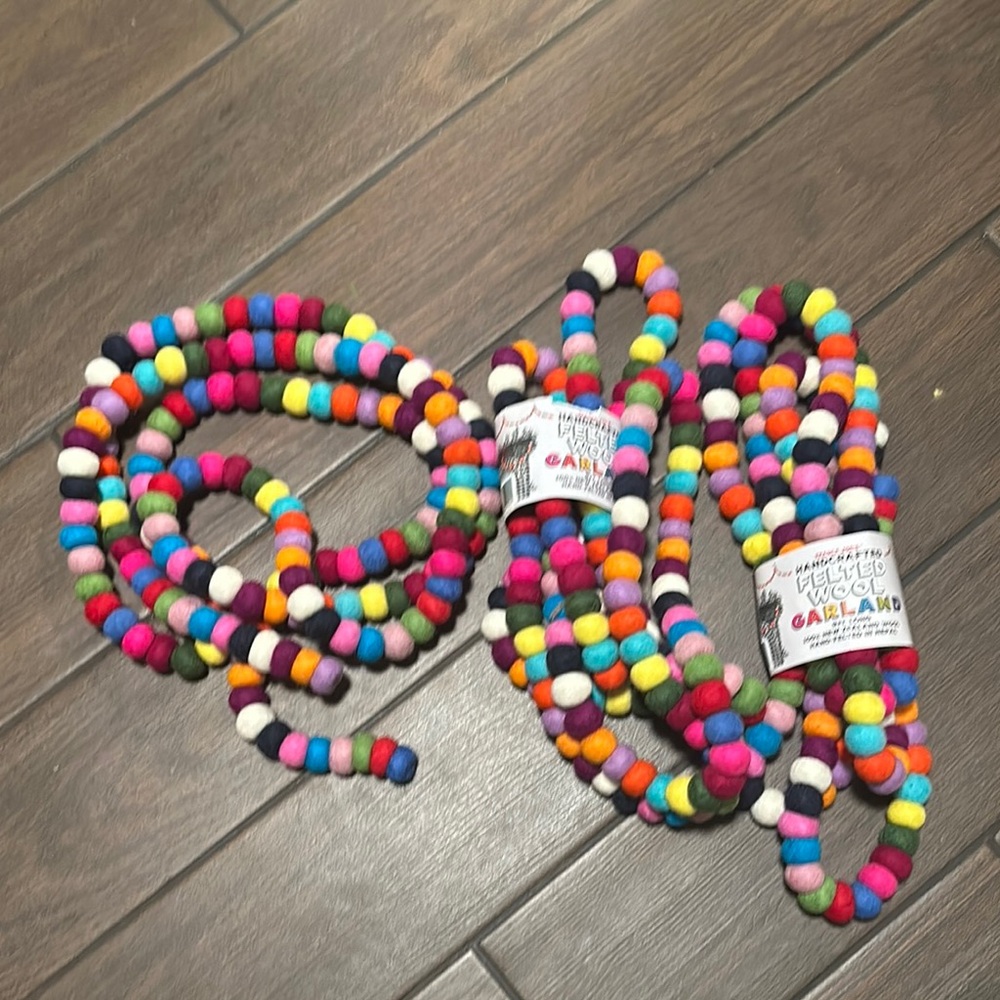 Set of three rainbow Colorful Felt Ball Garland Trader Joe’s